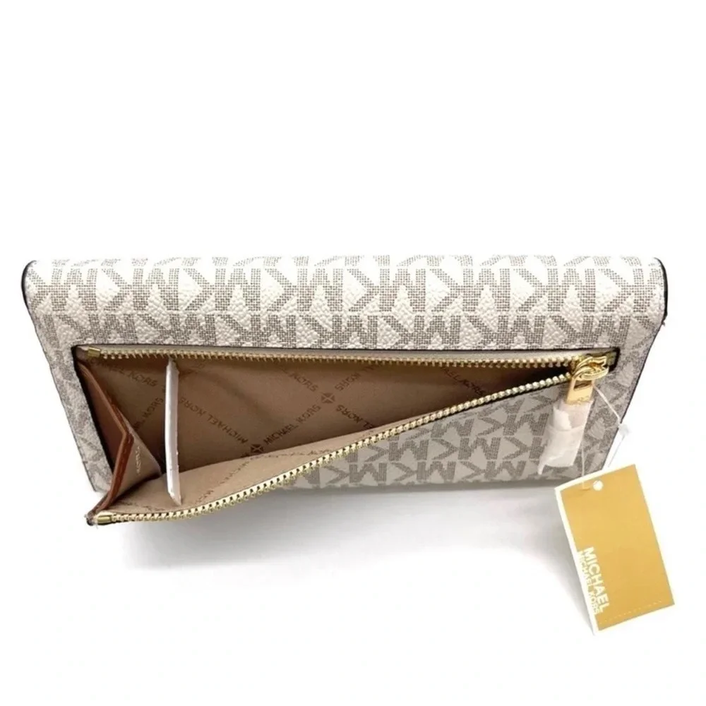 Michael Kors Large Trifold Wallet Vanilla/Brown - Picture 6 of 7